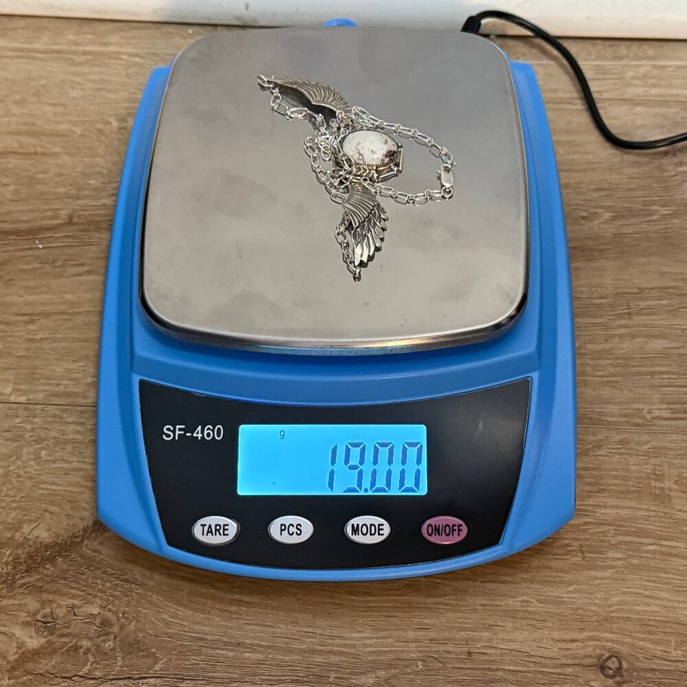 White Buffalo Turquoise and Sterling Silver Pendant Necklace by Running Bear - Picture 7 of 7